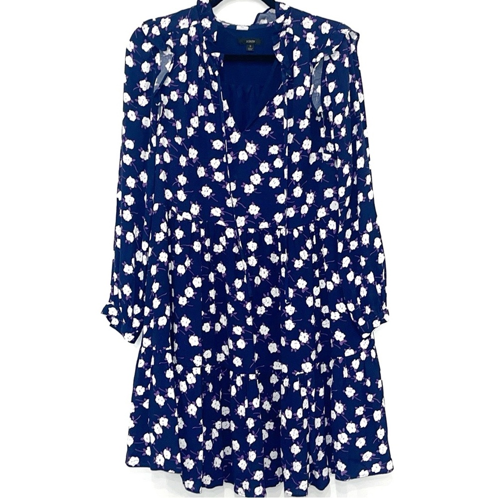 J. Crew Tie Neck Tiered Dress Floral Scattered Peony Print Small NWOT - Picture 6 of 15